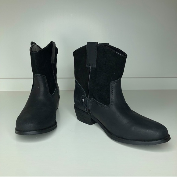 Black Genuine Leather / Suede Short Cowboy Boots Dressy Western Sz 7 - Picture 10 of 11